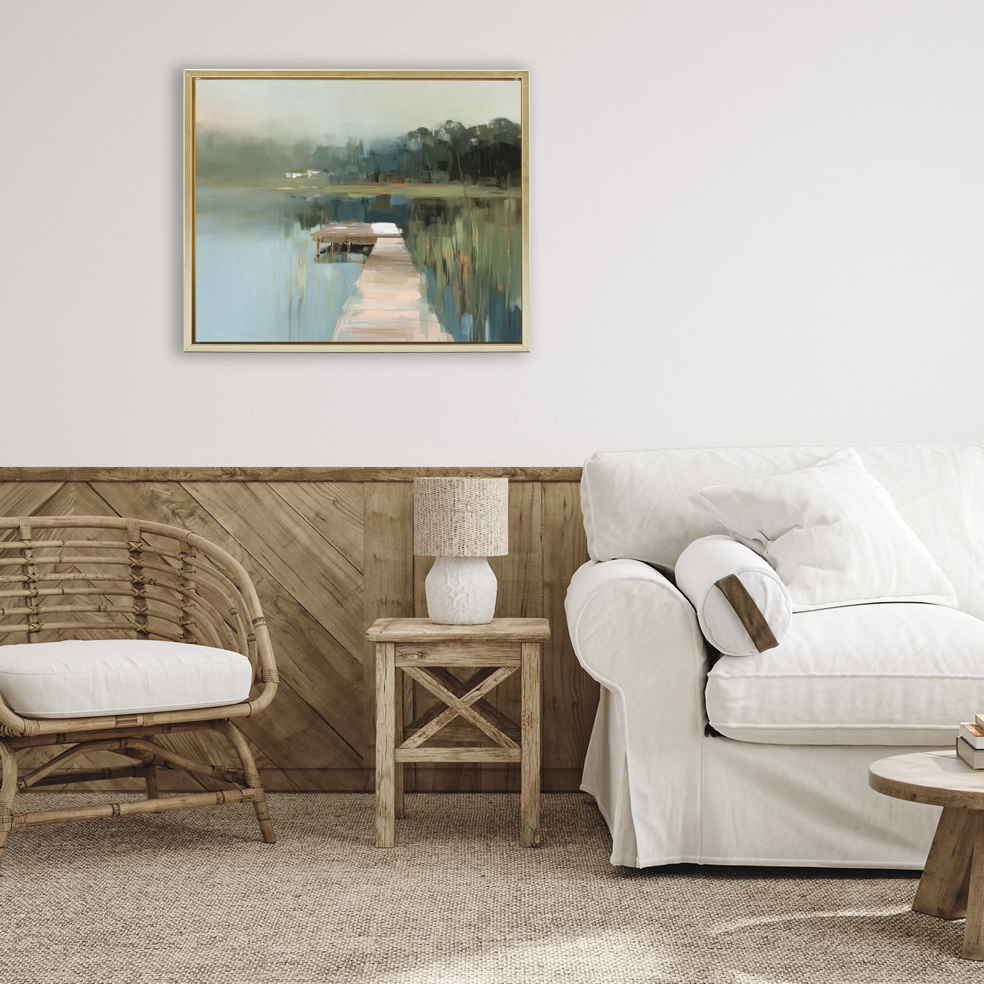Stupell Industries Marsh Pier Abstraction Gold Framed Floater Canvas Wall Art, design by Kim Curinga