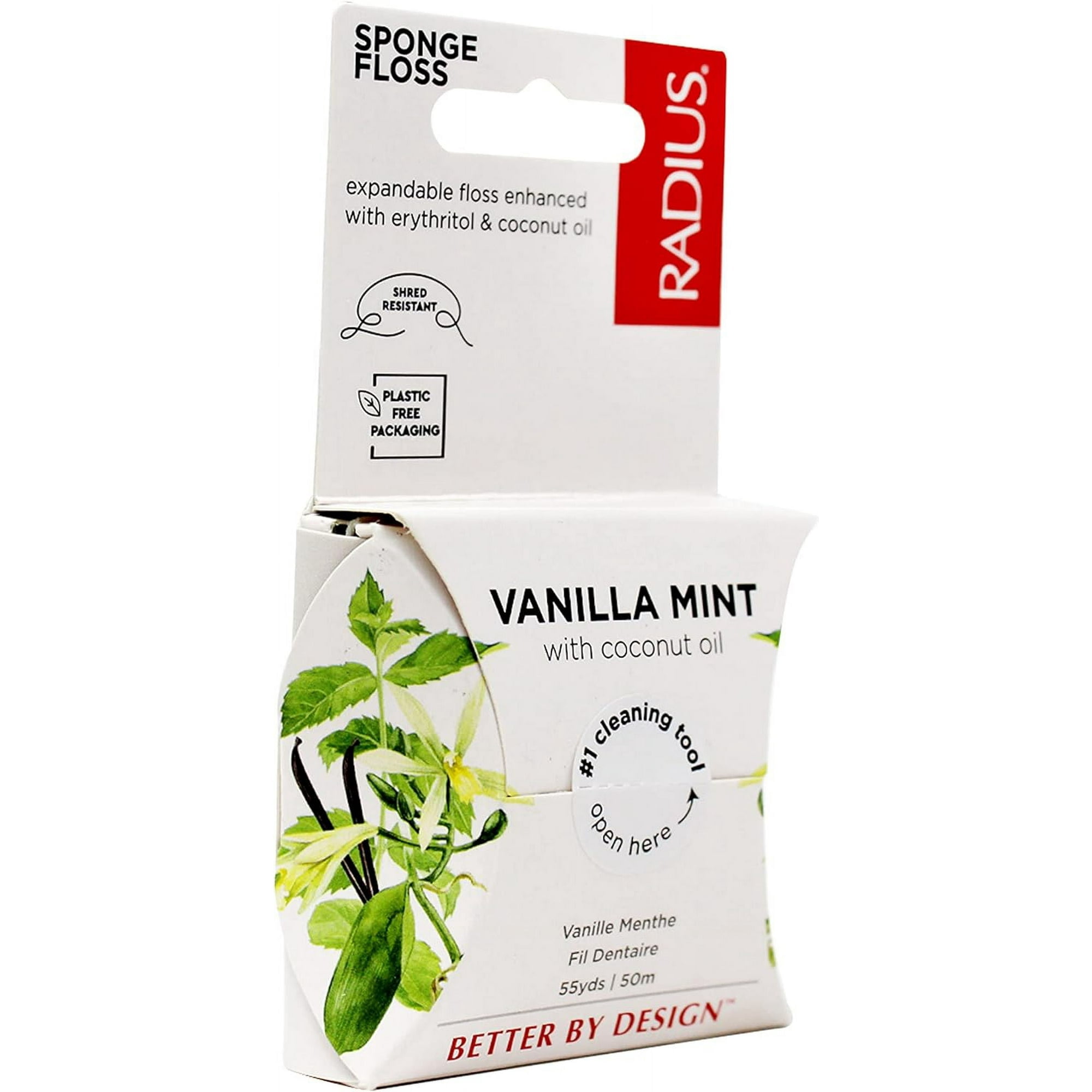 Pack of 6, Radius Vanilla Mint Sponge Floss, 55 yd