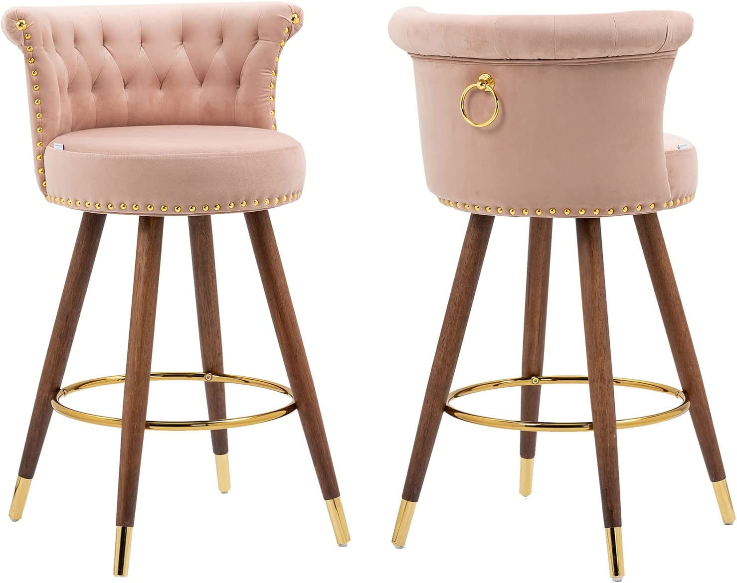 Taiweny Counter Height Bar Stools Set of 2, 27” Velvet Tufted 360