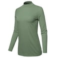 thumbnail image 2 of A2Y Women's Basic Solid Soft Cotton Long Sleeve Mock Neck Top Shirts Light Olive M, 2 of 5