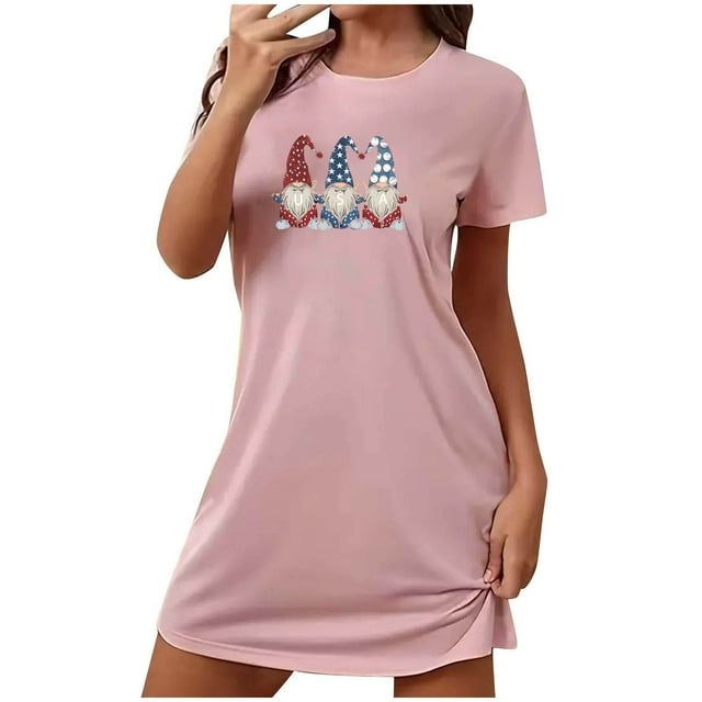 Shorts pour Femmes, Robe pour Femmes, Robe de Nuit Courte Surdimensionnée Imprimée Col Rond et Manches Courtes, Robe d'Été Aguichant pour Femmes, Robe à Manches Courtes pour Femmes