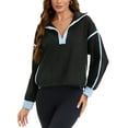 thumbnail image 2 of Onfers Womens  Cropped Sweatshirt Half Zip Fleece Pullover Oversized Jacket with Pockets XL Black, 2 of 5