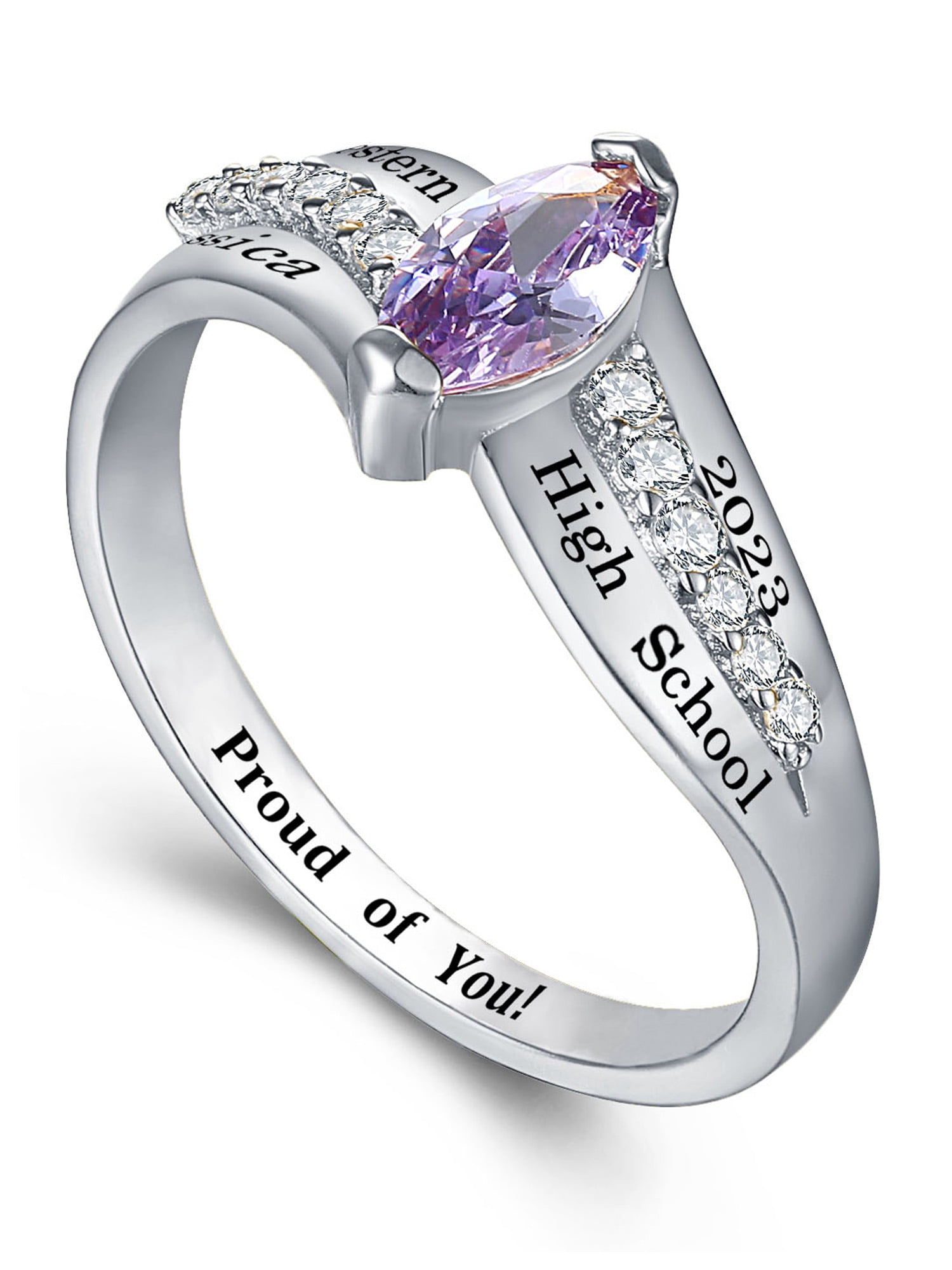 Mementos USA Custom Fashion Class Rings Sterling Silver 925 for Women High School and College