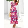 thumbnail image 5 of PRETTYGARDEN Women Floral Boho Maxi Dresses Summer Short Sleeve V Neck Smocked A Line Long Flowy Beach, 5 of 10