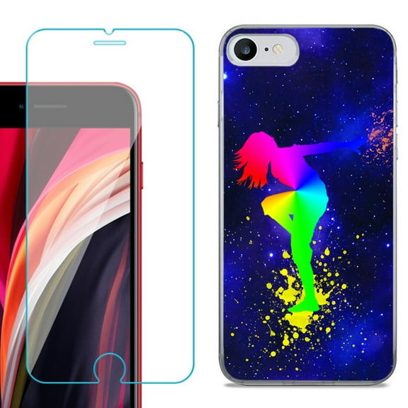 Slim-Fit Fashion Gel Phone Case for iPhone SE 2022, with Tempered Glass Screen Protector, by OneToughShield ® - Cosmos Dance