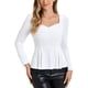 thumbnail image 1 of INSPIRAR CHIC Blusa de Mujer Elegante de Terciopelo con Escote Corazón de Manga Larga y Peplum Talla S Blanca, 1 of 6