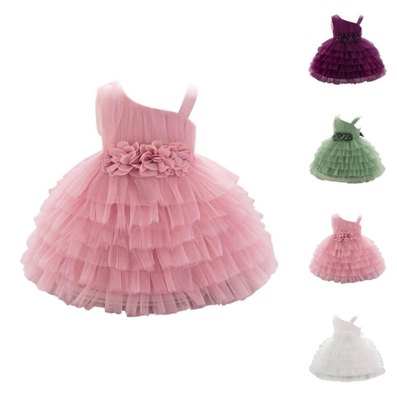 Girls Party Dress Layered Ruffle Cake Tutu Gown, Baby Toddler Kids Formal Holiday Outfit, Tiered Ruffled Skirt for 6 Months to 3 Years Birthday Celebration Attire
