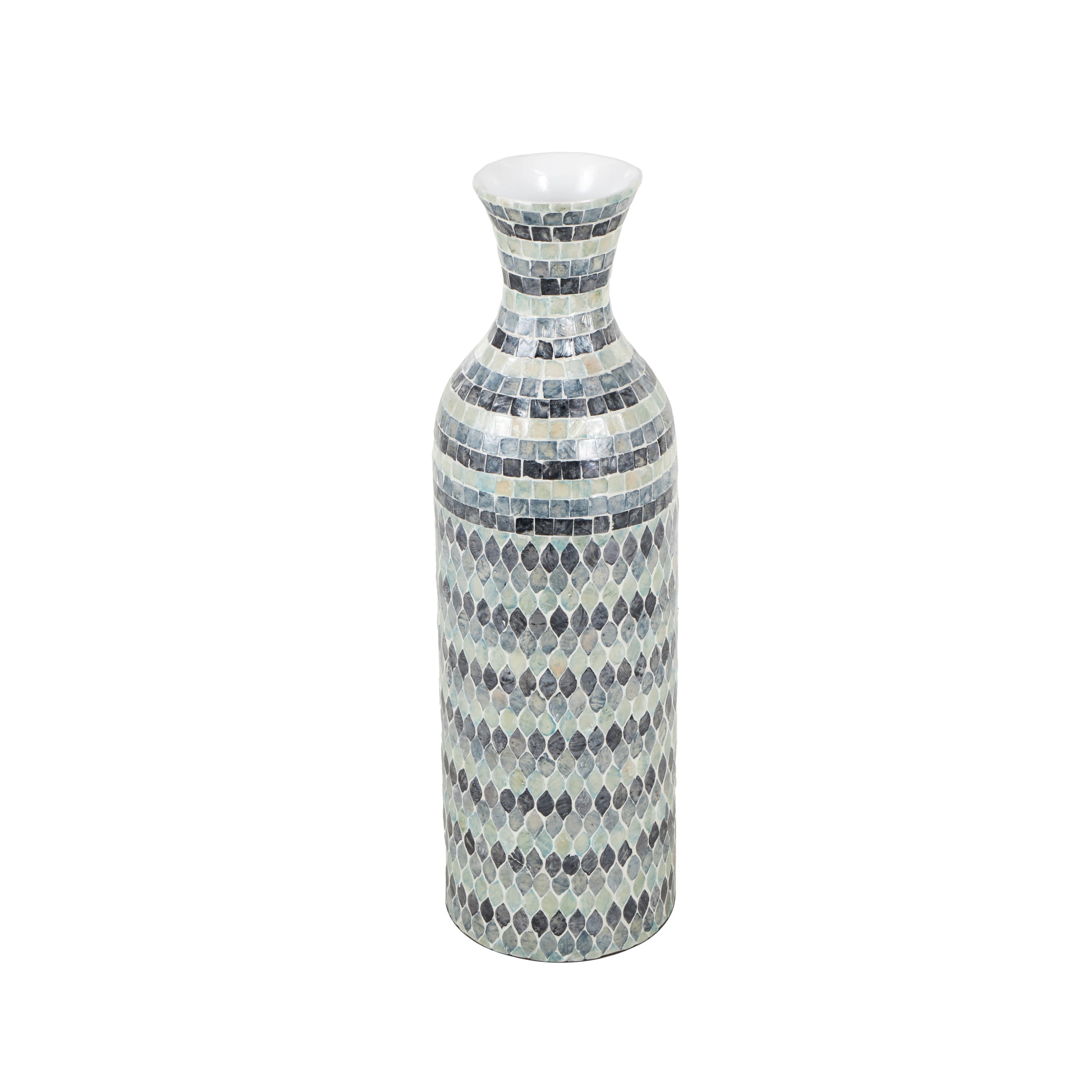 DecMode 26" Handmade Mosaic Blue Mother of Pearl Shell Vase with White Interior