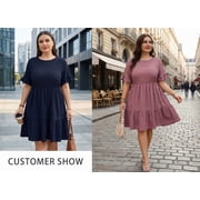 Cuteduck Womens Plus Size Dresses Short Sleeve Ruffle Hem Tiered Textures Babydoll Dress 0X-4X