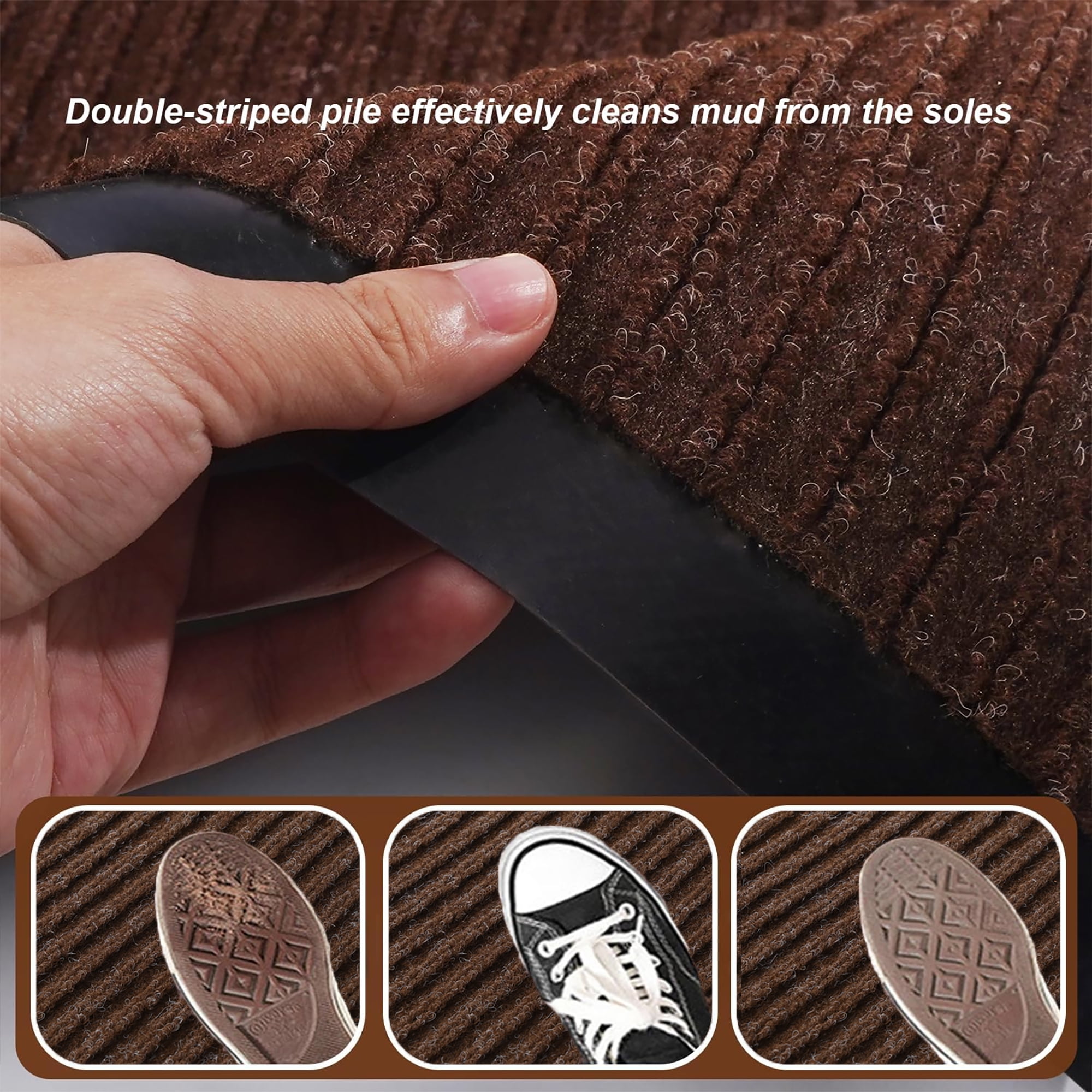 WANLISELL 3 x 16 ft Commercial Carpet, Non-Slip Entrance Stripe Mat, Indoor Outdoor Hallway Runner Rug, Brown
