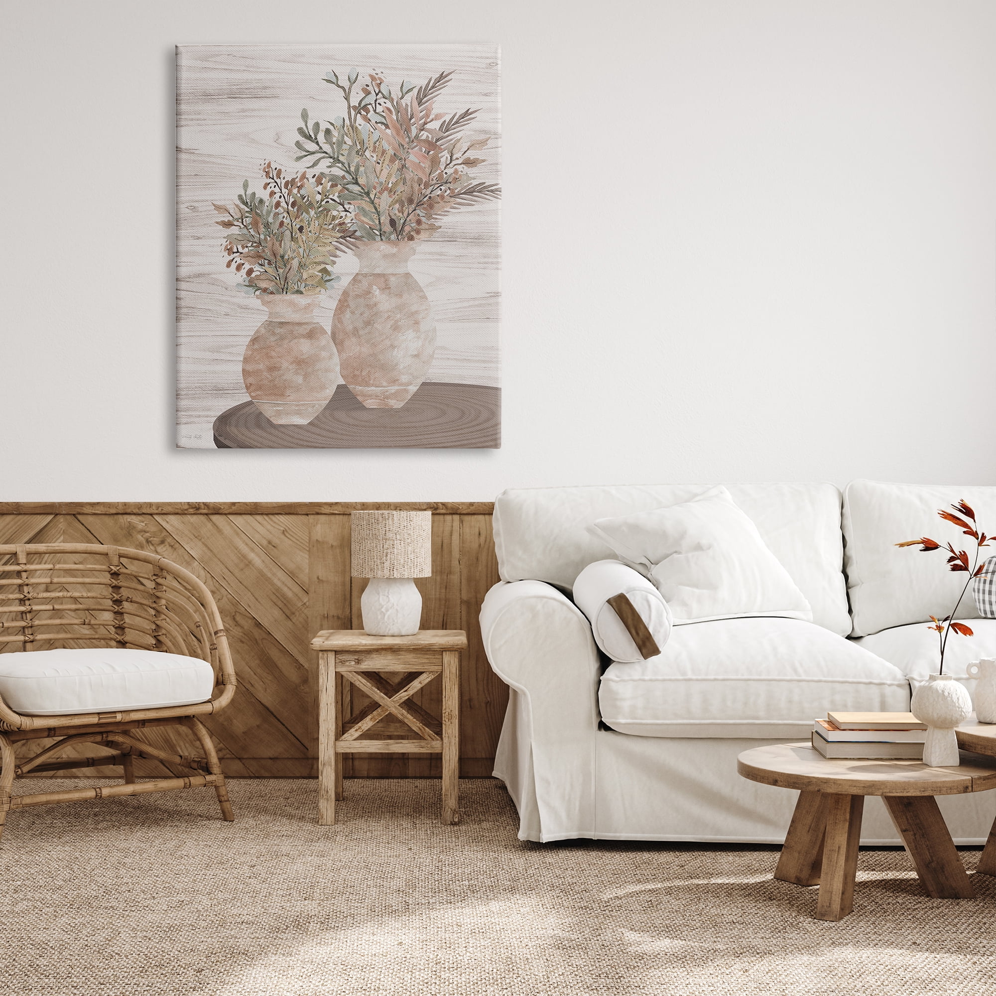 Stupell Industries Modern Farmhouse Blooms Botanical & Floral Painting Gallery Wrapped Canvas Art Print Wall Art, 36 x 48