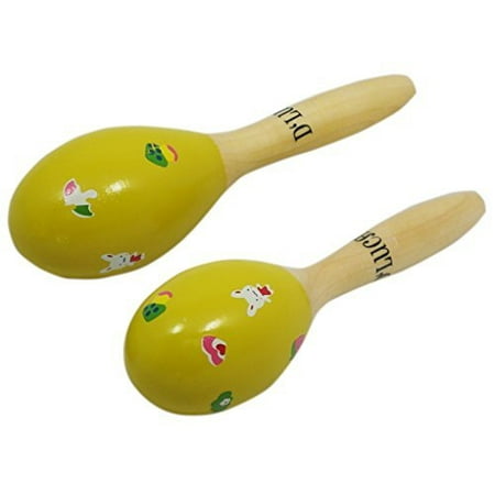 White Maraca - D'Luca Kids 6 Inches Small Decorative Yellow Wood Maracas