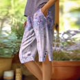 thumbnail image 2 of Sewkxo Womens Bermuda Shorts Knee Length Dressy Causal Elastic Waist Buttons Linen Shorts Summer Beach Shorts with Pockets,Purple S, 2 of 8