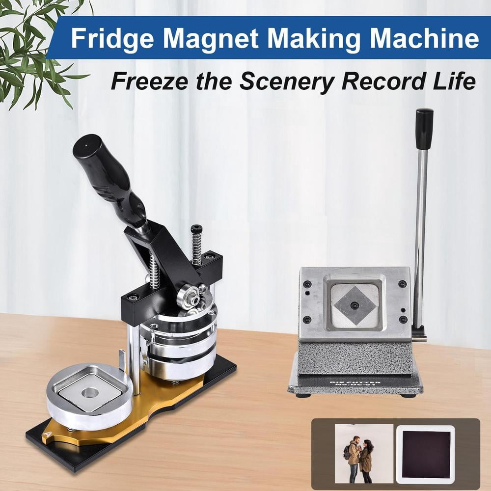 Magnet Maker Machine 2x2 in, Square Fridge Magnet Button Badge Making Tool with Paper Cutter, Craft Kits with 100 Sets Supplies for Home or Business