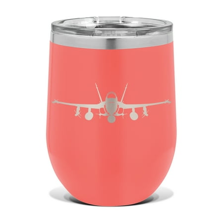 

F/A-18 Hornet Wine Tumbler 12 oz - Laser Engraved - Stainess Steel - Vacuum Insulated - Double Walled - Wine Glass - Stemless - Drinkware Clear Lid - f-18 f18 fa18f fa18 f/a-18 combat - Coral