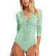 thumbnail image 1 of Bodysuit V cuello encaje manga larga color puro elegante botón mujeres mono para fiesta, 1 of 6