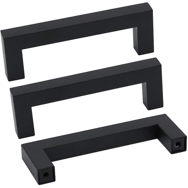GHSDFBB 5Pack Black Cabinet Handles Matte Black Cabinet Hardware -LSJ12BK90 Square Kitchen Cabinet Handles, Center to Center 3-1/2in (90mm) Black Drawer Pulls