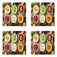 thumbnail image 1 of Colorful Coaster Set of 4, Different Varieties of Healthy Soups and Ingredients Vegetables Image Art Print, Square Hardboard Gloss Coasters, Standard Size, Multicolor, by Ambesonne, 1 of 2
