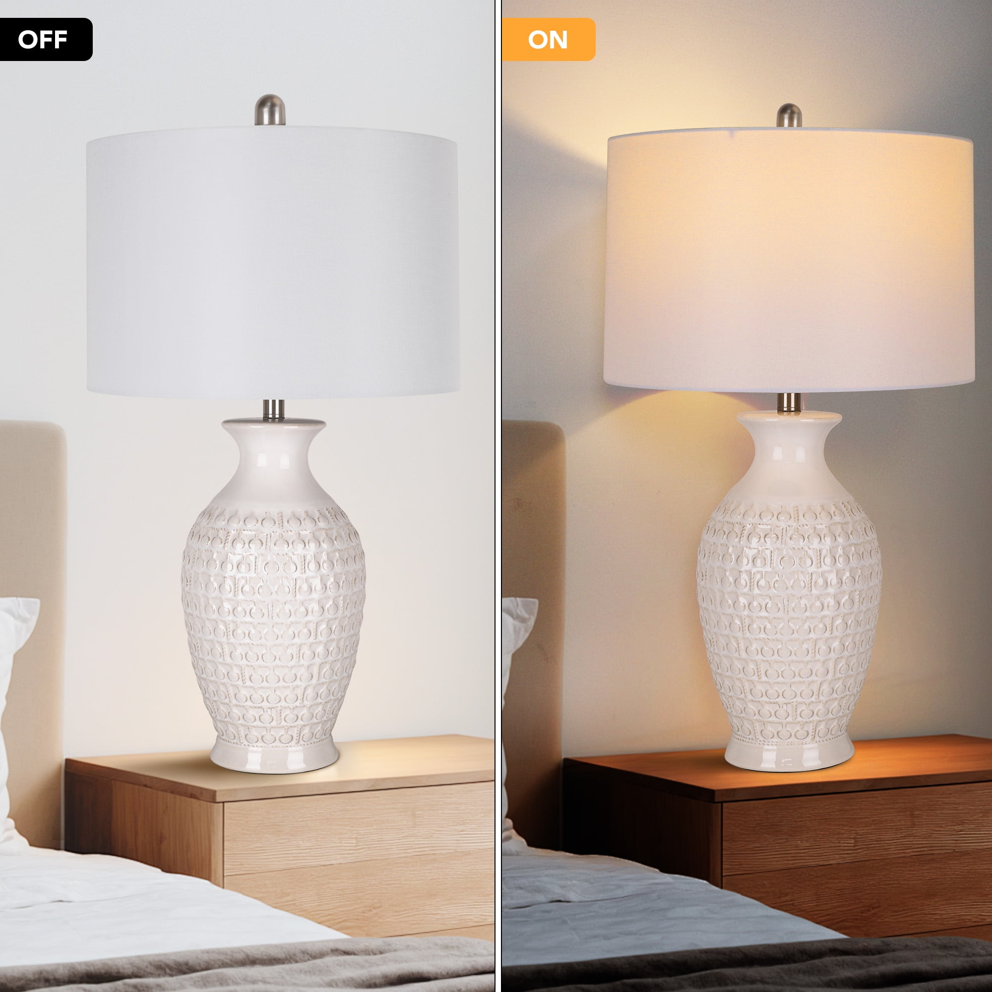 28'' Modern Ceramic Table Lamp 1 Pack, Tall Bedroom Lamp Nightstand Lamp with Bulb