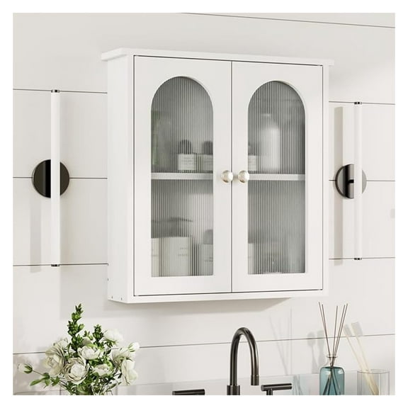 White Bathroom Wall Cabinet,Bathroom Cabinet Wall Mounted with Arched,White Medicine Cabinet Over Toilet,Surface Mount Medicine Cabinet for Laundry Room,Kitchen,Storage Cabinet 22x23