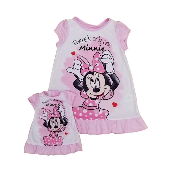 Disney Toddler Girls Pink Only One Minnie Bow Nightgown & Doll Dress Set 2T