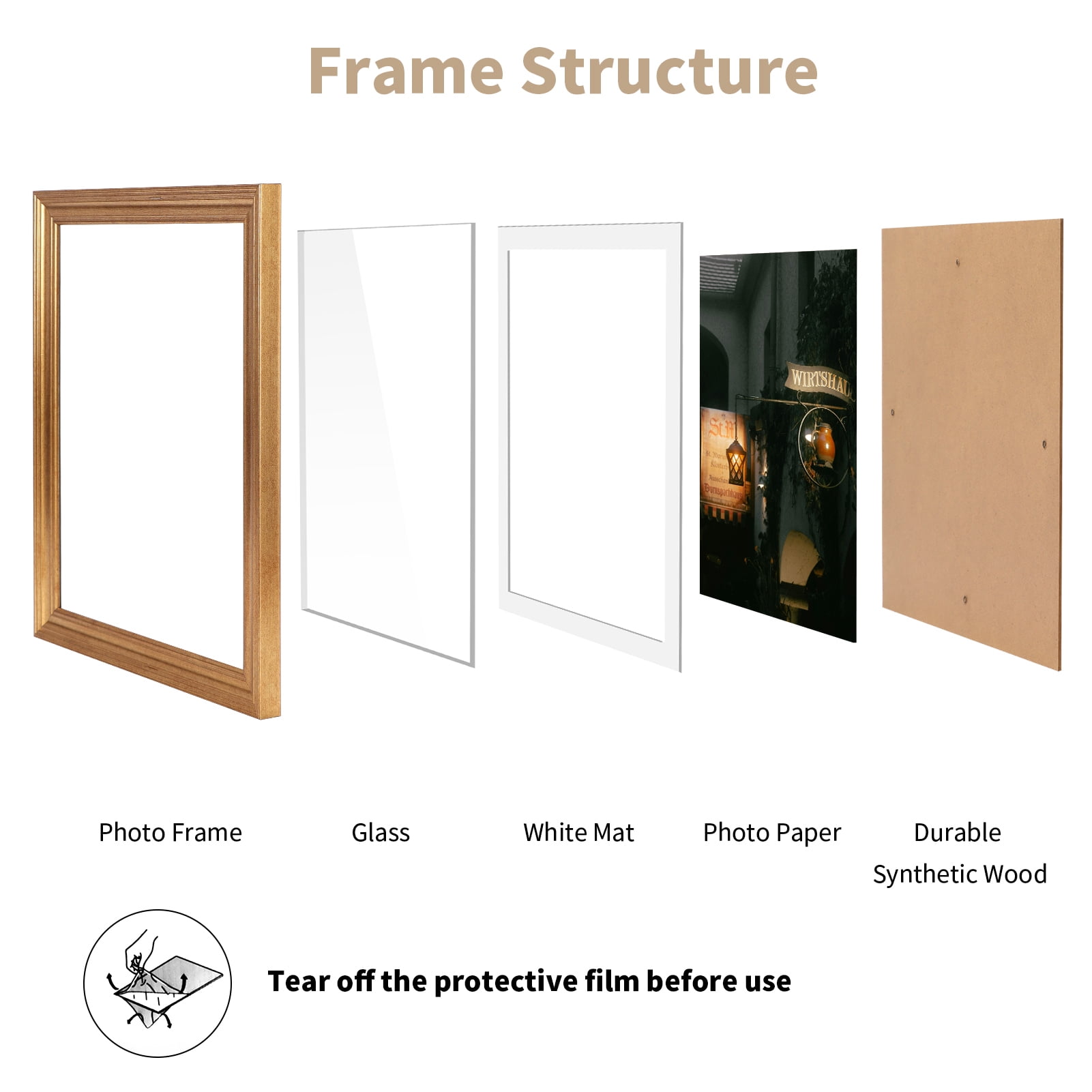 8x10 Picture Frame Set of 6, Gold Photo Frame for Wall Mount or Tabletop