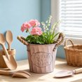 thumbnail image 5 of Naittoop Rustic Metal Flower Bucket with Vintage Rope Handles Flower Pots Planter Bucket Herb Flower Holder for Railing Fence Balcony Deck Garden Home Decor 4.7 in Pink, 5 of 6