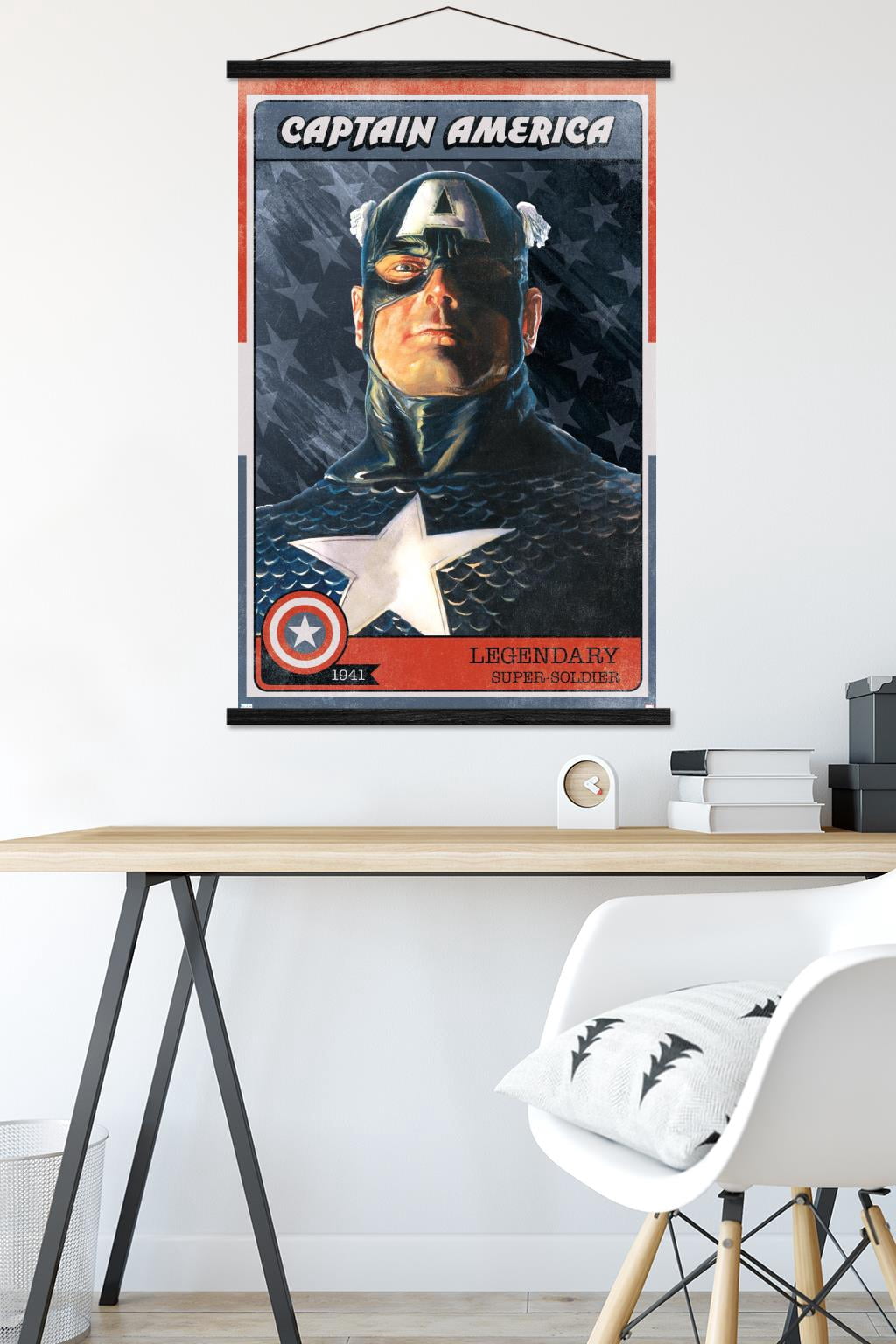 Marvel Comics - Captain America Card Wall Poster with Wooden Magnetic Frame, 22.375" x 34"