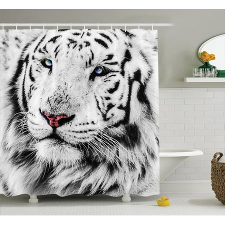 Safari Decor Shower Curtain Set White Tiger Wintertime Rare Animal Safari Decor Shower Curtain Set White Tiger Wintertime Rare Animal Portrait Eyes National Geographic