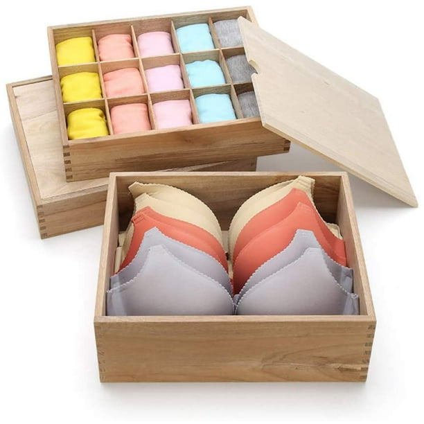 Drawer Organizer Clothes Camphor Wood Underwear Storage Box,Closet  Underwear Organizer Drawer Divider for Bras Panties Socks Ties 