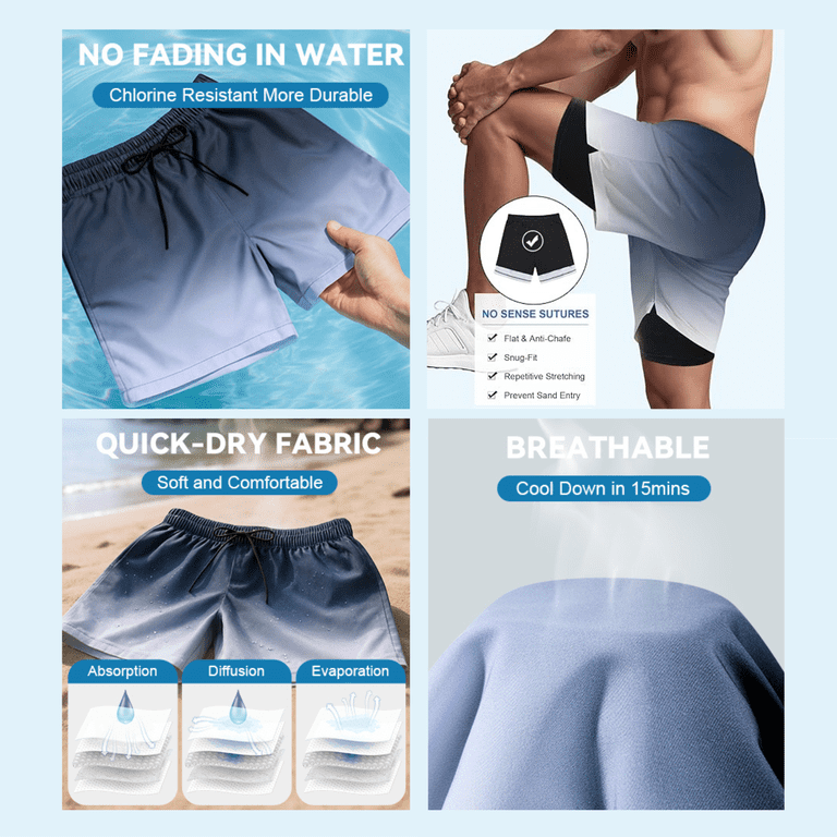 Zando Men's Quick-Dry Swim Trunks with Compression Liner, Beach