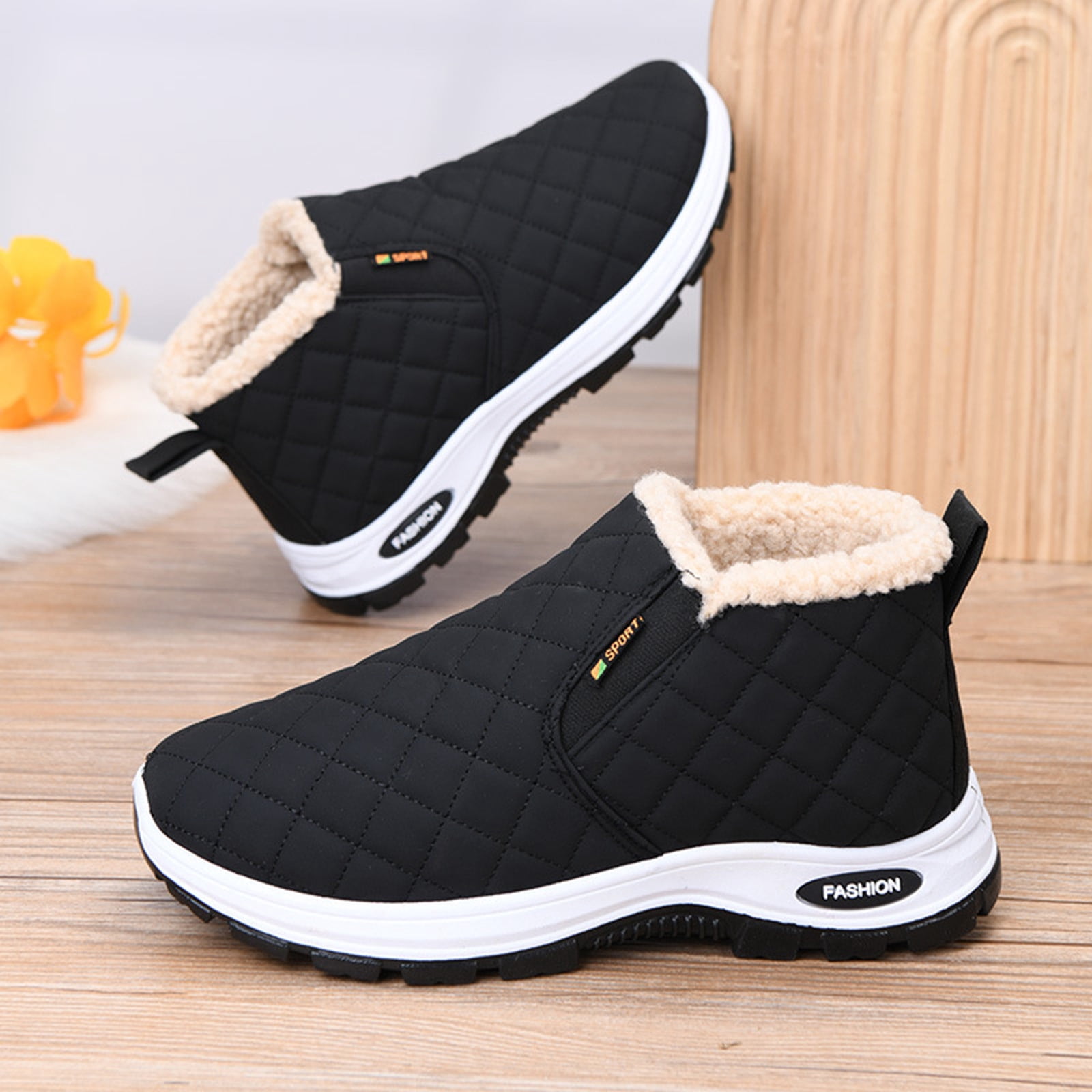 Gamivast Hiking Shoes for Women Lightweight Slip-on Fleece Lined Winter Boots Casual Warm Arch Support Cozy Leather Shoes with Non-Slip Walking Outdoor Indoor