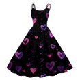 thumbnail image 2 of LWavelet 2026 Valentine's Girls' Brunch Spaghetti Strap Dress, Heart Print Fitted Waist Flared Swing Sundress Dark Purple M, 2 of 4