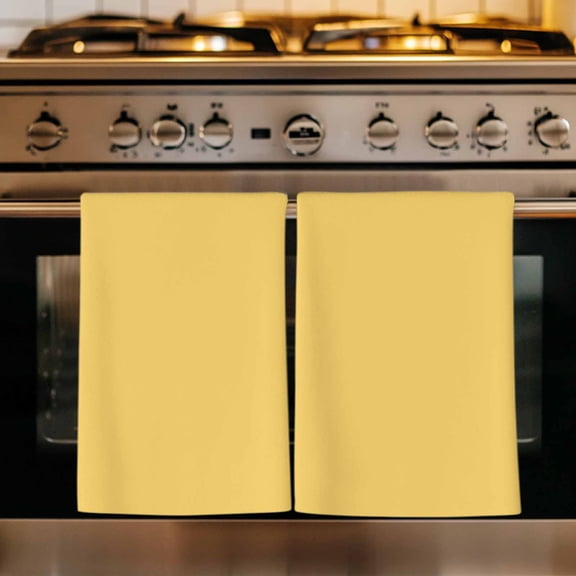 Pure Yellow Kitchen Towels Set of 2, Simple Solid Color Absorbent Dish Towels for Kitchen, Microfiber Hand Towel, Quick Drying Tea Towel for Cleaning Decorative Dishcloths