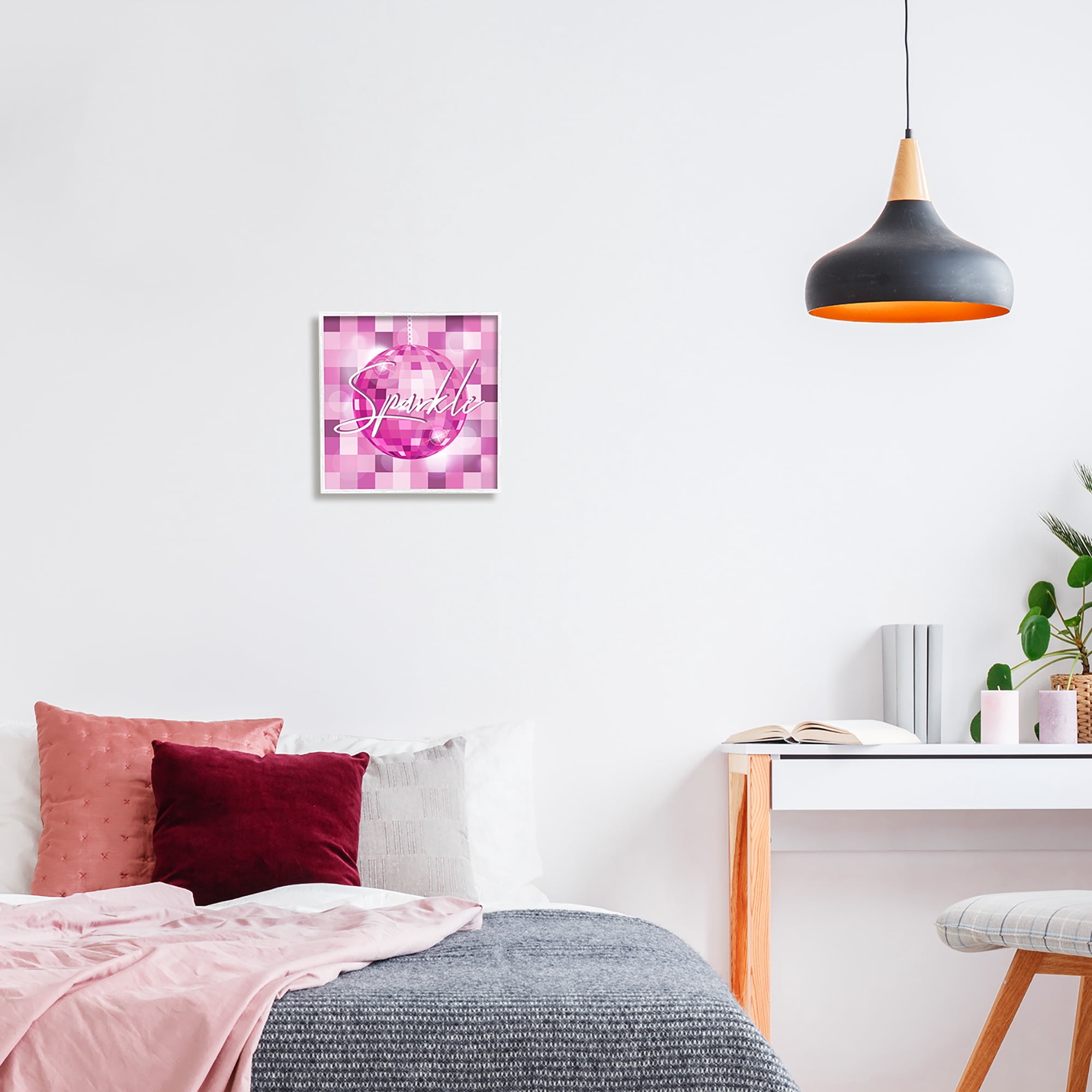 Stupell Industries Sparkle Pink Disco Ball Pattern Beauty & Fashion Painting White Framed Art Print Wall Art