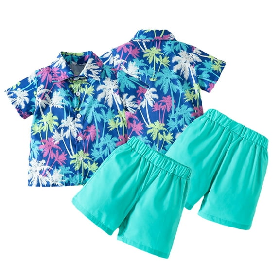 KYAIGUO Kids Toddler Baby Boys Short Sleeve Outfits Set 12M-5Y Baby Button Up Short Sleeve Shirts  Shorts Newborn Summer Beach Clothes Set