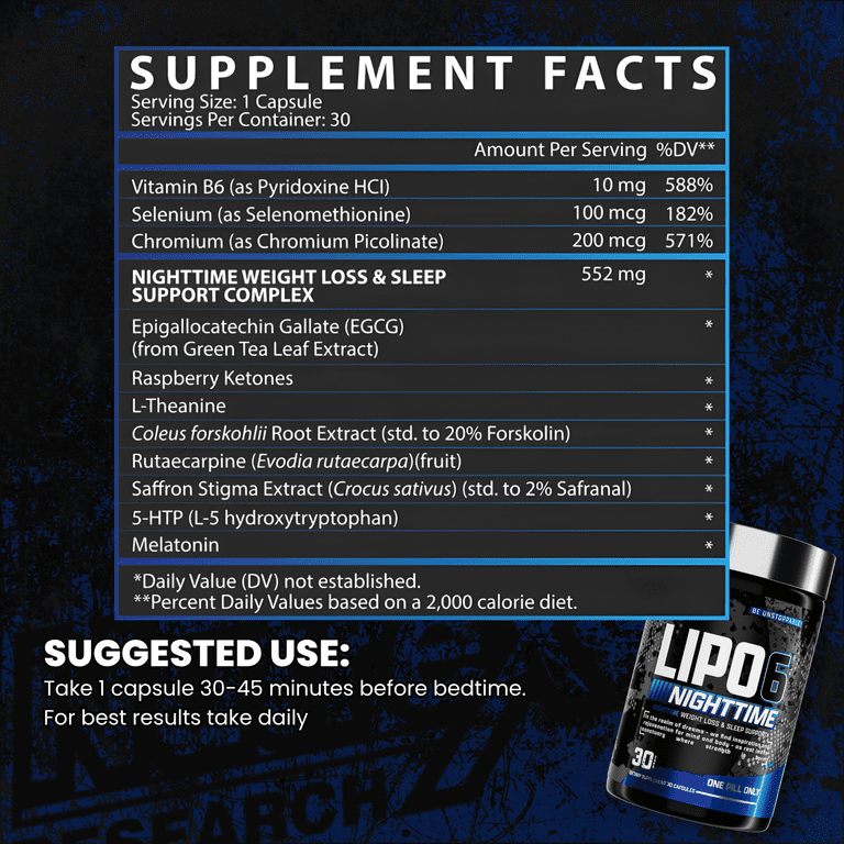 Nutrex Lipo-6 Nighttime Fat Burner, Melatonin Sleep Aid, Non