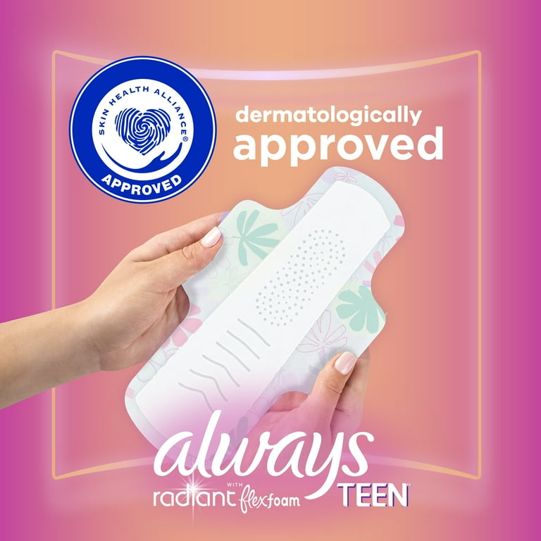 Always Radiant Teen Pads with Wings, Size 1, Regular Absorbency