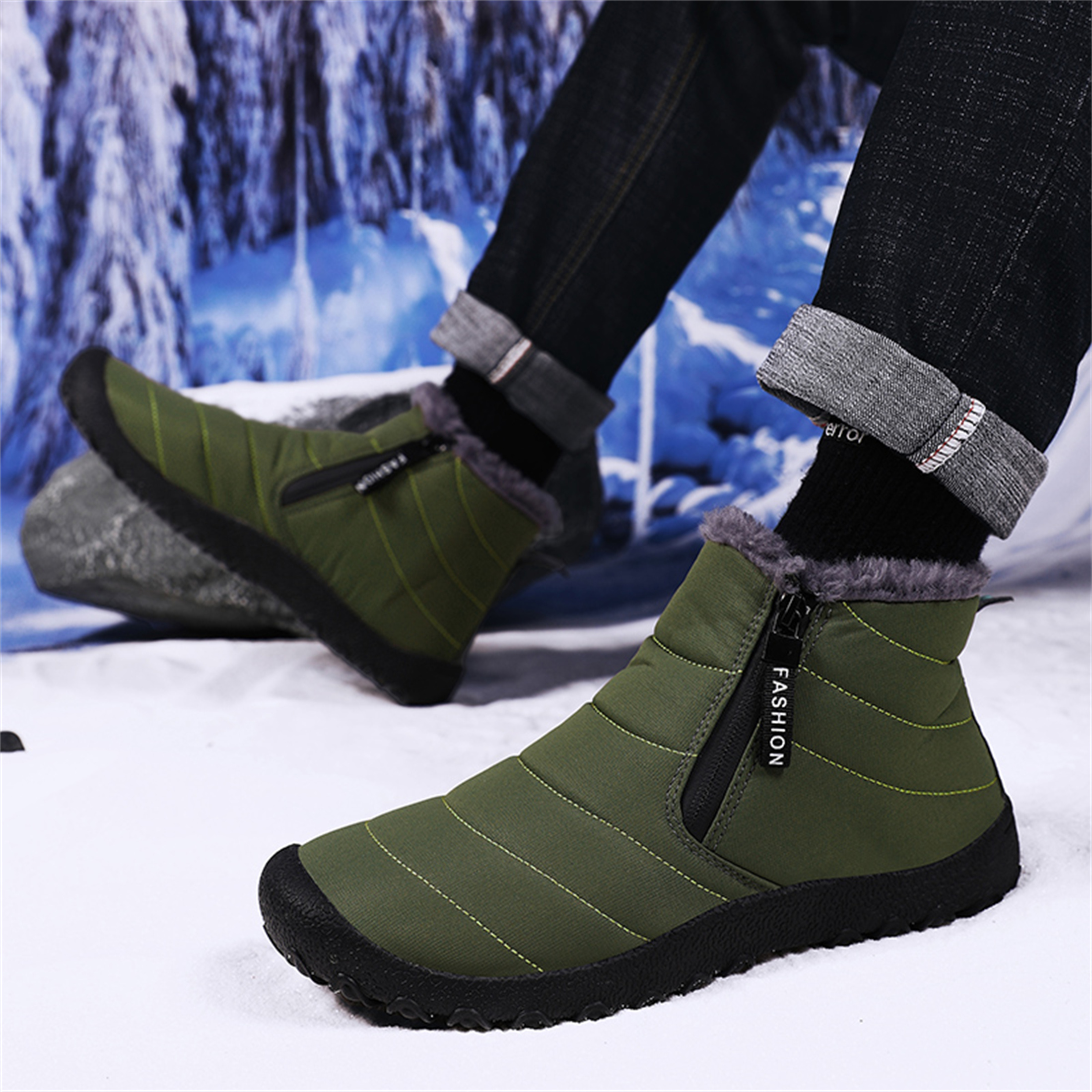 LASUDRAA Mens Barefoot Winter Boots Water-Resistant Slip-Resistant Hiking Snow Shoes Lightweight Warm Ankle-High Boots, Wide Toe Box,Trails & Everyday Wear