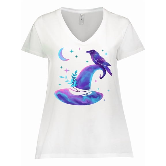 Inktastic Witch Hat with Raven and Moon Women's Plus Size V-Neck T-Shirt
