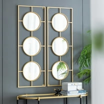 Llinc Store 43.3" x 15.7" Wall Mirrored Decor Metal Frame with Mirror, 3-Mirror Oriental Design Hanging Wall Decorations, Gold