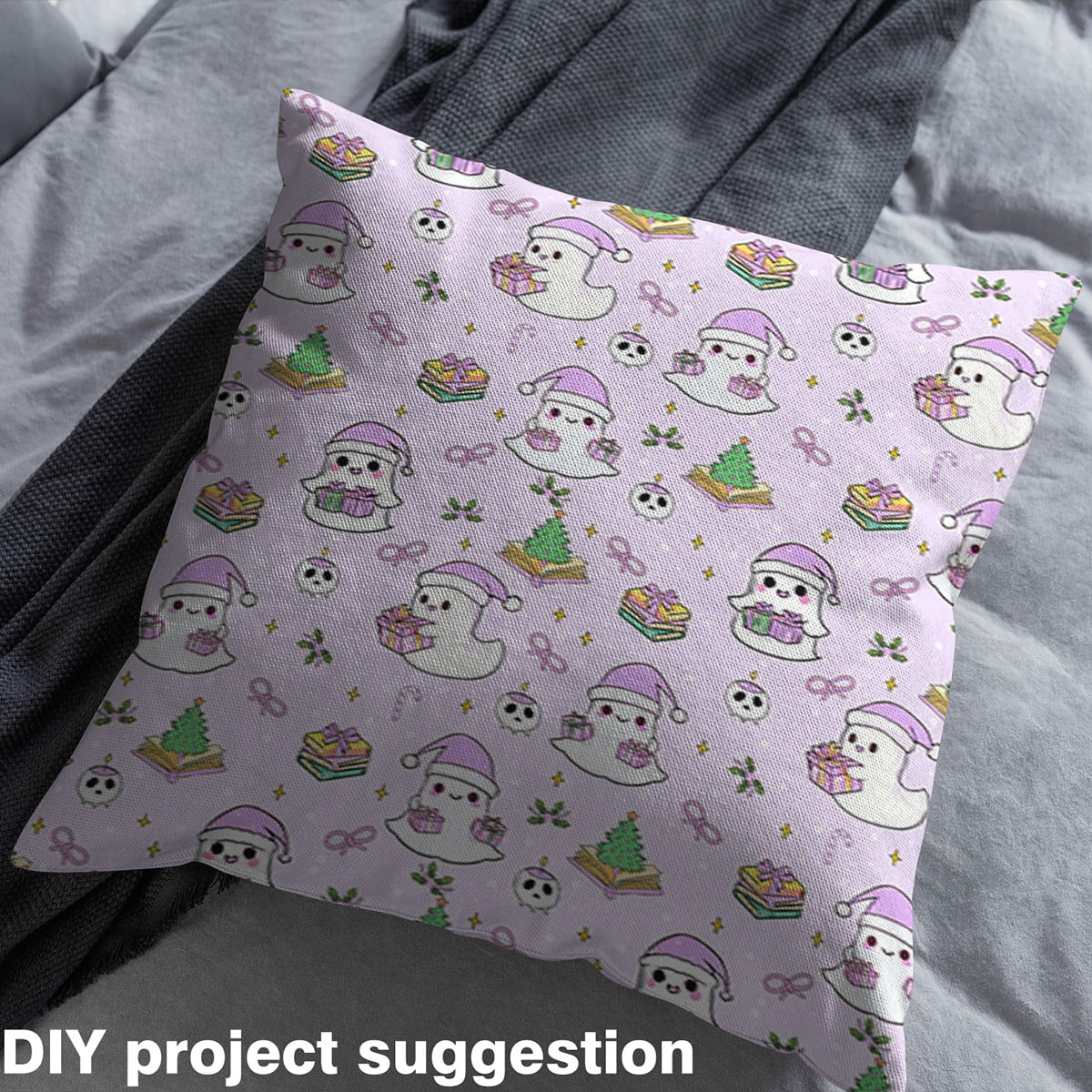 jejeloiu Happy Christmas Fabric (5 Yard),Halloween Ghost Xmas Tree Sewing Fabric For Child