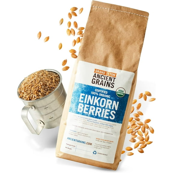 Grand Teton Ancient Grains - 100% Organic Einkorn Berries, Premium Food-Grade Farro Piccolo, For Milling into Flour, Baking, Pilafs, & Soups, 7.5 lbs