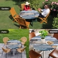 thumbnail image 4 of Blue Wooden Grain Round Tablecloth for 36-44 Inch Tables, Fitted Table Cover with Elastic Edge, Farmhouse Country Abstract Art Waterproof Outdoor Table Cloth Protector for Patio Garden Dinner Picnic, 4 of 9