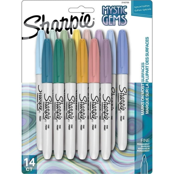 Sharpie Permanent Markers, Mystic Gem Complete Collection, Fine Point, Assorted Colors, 14 Count, Sharpie