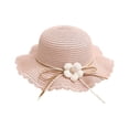 thumbnail image 3 of Zanarzt Sun Hat Little Kids Girls Summer Straw Sun Hat Wide Brim Bowknot Floppy Beach Sun Hat and Straw Bag Pink,One Size, 3 of 8