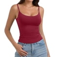 thumbnail image 6 of Spaghetti Strap Tank Tops for Women Adjustable Straps Double Lined Camisole Tops Trendy Square Neck Sleeveless Tops Summer ,M,Wine, 6 of 6