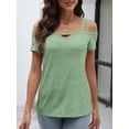 thumbnail image 2 of Womens Cold Shoulder Tops for Women Summer Sexy Cut Out Tops Short Sleeve Criss Cross Casual Shirts, 2 of 6
