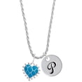 thumbnail image 1 of Delight Jewelry Silvertone Hot Blue Giraffe Print Heart Silvertone Script Initial Disc - P - Charm Necklace, 20"+3", 1 of 4
