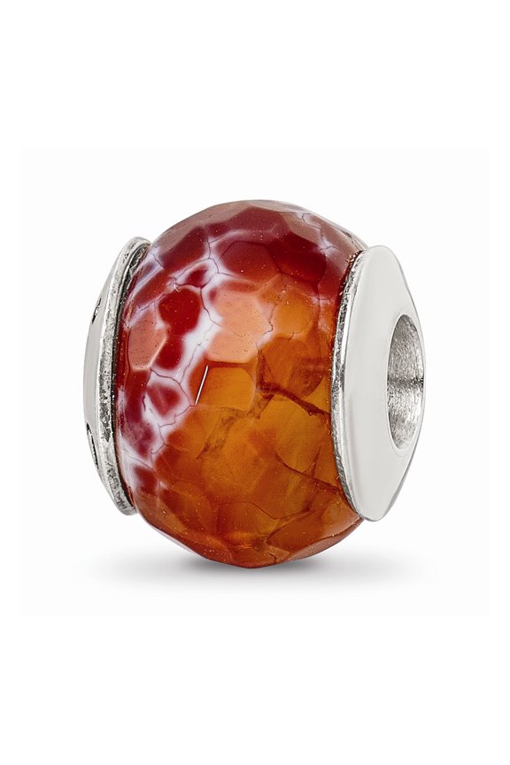 925 Sterling Silver Reflections Red Cracked Agate with Shell Stone Bead; for Adults and Teens; for Women and Men